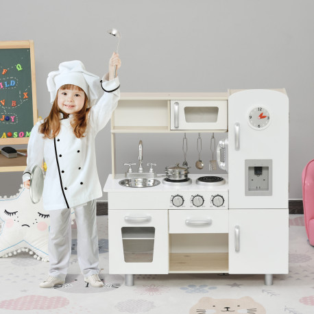 Kids Wooden Pretend Play Toy Kitchen Cooking Set Role Play Phone for Boys Girls White