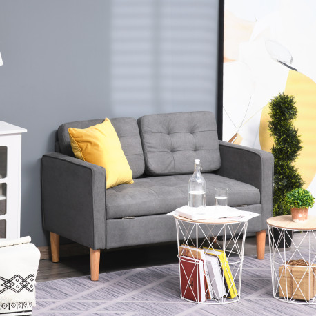Modern 2 Seater Sofa with Hidden Storage, 117cm Tufted Cotton Couch with Wood Legs, Compact Loveseat for Living Room, Kitchen, G