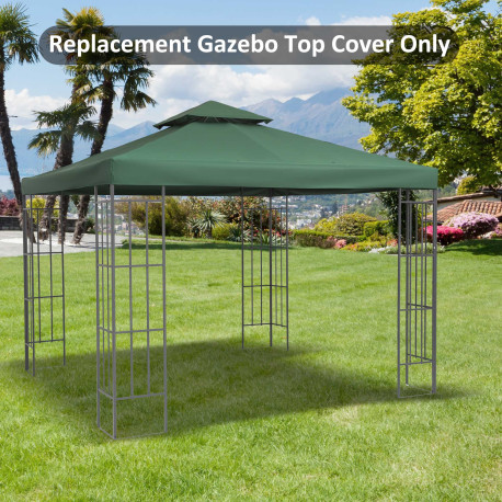 Outsunny 3(m) Gazebo Top Cover Double Tier Canopy Replacement Pavilion Roof Dark Green
