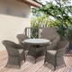 Outsunny 4 Seater Rattan Garden Furniture Set with Cushions, Round PE Rattan Dining Set with Glass-Top Table, Umbrella Hole, Out