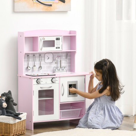 Kids Kitchen Playset, with Lights, Sounds, Microwave, Sink and Storage - Pink