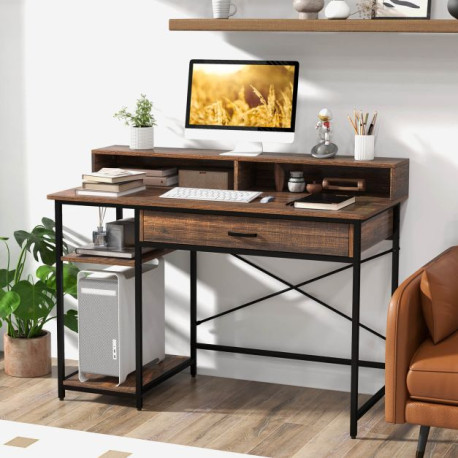 Computer Desk Workstation with Monitor Stand and Drawer