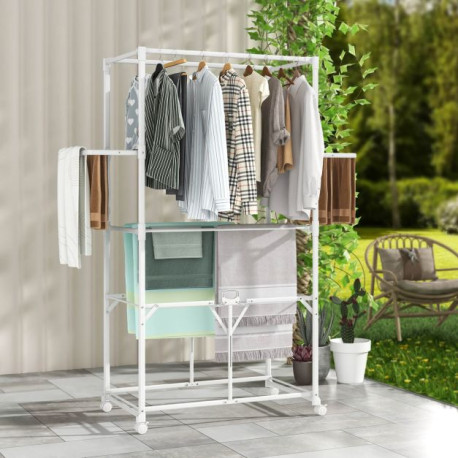 H-shaped Clothes Drying Rack Collapsible with Detachable Middle Shelf