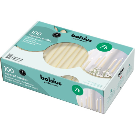 100 Bolsius Professional Tapered Candles- Ivory (240mm x 23mm)