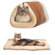 Kitty Shack 2 in 1 Tunnel Bed and Mat Thermal Self Heating Bed for Pet - Brown