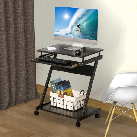 Movable Computer Desk with 4 Moving Wheels Sliding Keyboard Tray Home Office Workstation Black