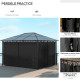 Outsunny Hardtop Gazebo Garden Pavilion with UV Resistant Polycarbonate Roof, Curtains, Steel &amp; Aluminium Frame, 3 x 4m, Grey