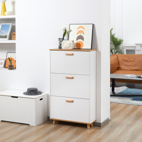Narrow Shoe Cabinet, Slim Shoe Storage Cabinet with 3 Flip Drawers and Adjustable Shelves, 12 Pair of Shoes Organizer for Hallwa