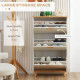 Narrow Shoe Cabinet, Slim Shoe Storage Cabinet with 3 Flip Drawers and Adjustable Shelves, 12 Pair of Shoes Organizer for Hallwa