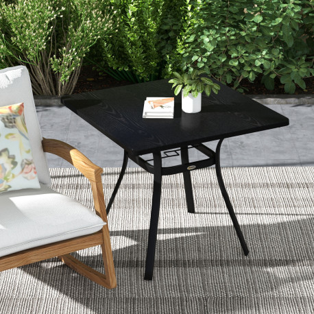 Outsunny Four-Seater Steel Garden Table, with Φ40mm Parasol Hole - Black