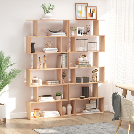 Bookcase, 6 Tier Shelf S Shaped Bookshelf, Storage Unit, Display Shelf for Living Room, Bedroom, Home Office, Plant, Maple