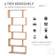 Bookcase, 6 Tier Shelf S Shaped Bookshelf, Storage Unit, Display Shelf for Living Room, Bedroom, Home Office, Plant, Maple