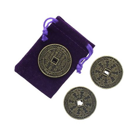 Lucky Feng Shui Chinese Coins Set of 9 in Black Pouch