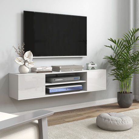 Floating TV Stand Cabinet for TVs up to 60", Wall Mounted TV Unit with Open Shelf, Storage Cupboards and Cable Management for Li