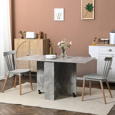 Folding Dining Table, Drop Leaf Table for Small Spaces with 2-tier Shelves, Small Kitchen Table with Rolling Casters, Cement Gre