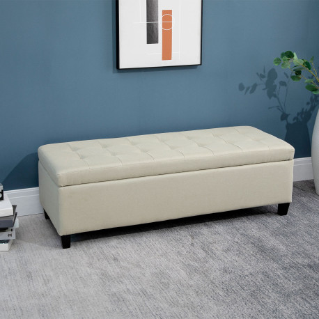 Linen Storage Ottoman, End of Bed Bench, Padded Footrest Seat with Tufting Design, Hinged Lid and Wood Frame 125L x 49W x 41.5H 