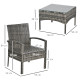 Outsunny 3 Pieces Rattan Bistro Set, Wicker Garden Furniture Set with Glass Top Coffee Table and Chairs, Washable Cushions for O
