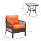 Outsunny 3 Pieces Rattan Bistro Set, Wicker Garden Furniture Set with Glass Top Coffee Table and Chairs, Thickened Cushions for 