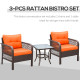 Outsunny 3 Pieces Rattan Bistro Set, Wicker Garden Furniture Set with Glass Top Coffee Table and Chairs, Thickened Cushions for 