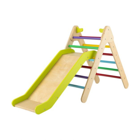 2-in-1 Wooden Triangle Climbing Toy with Gradient Adjustable Slide