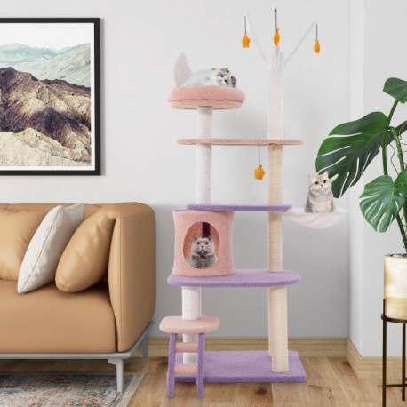 Multilevel Cat Tower with Ladder Sisal Covered Scratching Posts