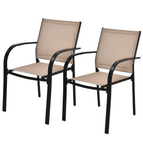 2 Pieces Outdoor Dining Chairs with Armrests and Breathable Fabric