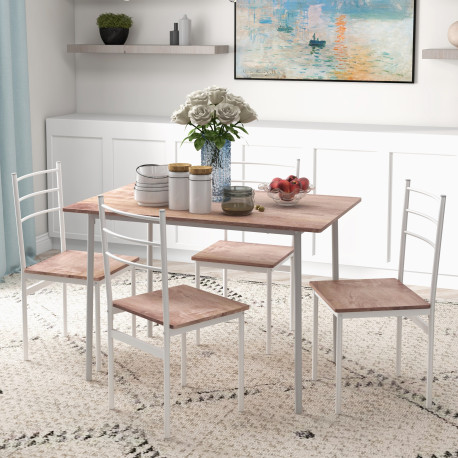 Five-Piece Compact Dining Table and Chairs Set - Brown/White