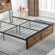 Industrial Double Bed Frame, 4.8FT Steel Bed Base with Storage Headboard, Footboard, Slatted Support and Under Bed Storage, 145 