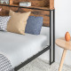 Industrial Double Bed Frame, 4.8FT Steel Bed Base with Storage Headboard, Footboard, Slatted Support and Under Bed Storage, 145 