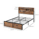 Industrial Double Bed Frame, 4.8FT Steel Bed Base with Storage Headboard, Footboard, Slatted Support and Under Bed Storage, 145 