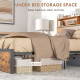 Industrial Double Bed Frame, 4.8FT Steel Bed Base with Storage Headboard, Footboard, Slatted Support and Under Bed Storage, 145 