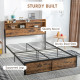 Industrial King Bed Frame, 5.2FT Steel Bed Base with Storage Headboard, Footboard, Slatted Support and Under Bed Storage, 158 x 