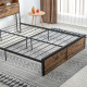 Industrial King Bed Frame, 5.2FT Steel Bed Base with Storage Headboard, Footboard, Slatted Support and Under Bed Storage, 158 x 