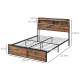 Industrial King Bed Frame, 5.2FT Steel Bed Base with Storage Headboard, Footboard, Slatted Support and Under Bed Storage, 158 x 