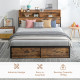 Industrial King Bed Frame, 5.2FT Steel Bed Base with Storage Headboard, Footboard, Slatted Support and Under Bed Storage, 158 x 