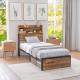 Industrial Single Bed Frame, 3.1FT Steel Bed Base with Storage Headboard, Footboard, Slatted Support and Under Bed Storage, 95 x