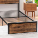 Industrial Single Bed Frame, 3.1FT Steel Bed Base with Storage Headboard, Footboard, Slatted Support and Under Bed Storage, 95 x