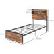 Industrial Single Bed Frame, 3.1FT Steel Bed Base with Storage Headboard, Footboard, Slatted Support and Under Bed Storage, 95 x