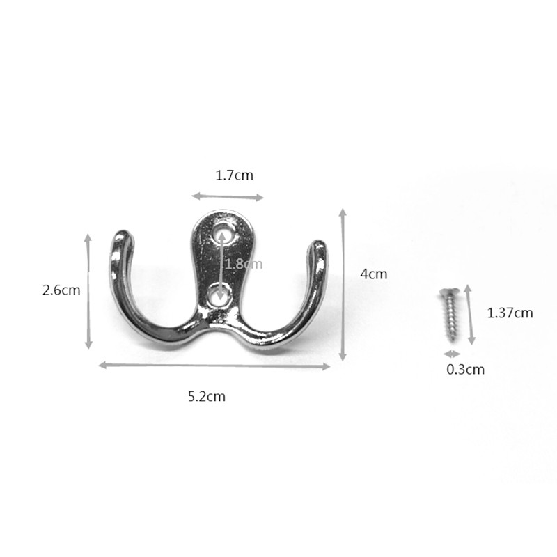 10 Pcs Double Coat Hooks Heavy Duty Metal Door Hooks with Screws - Silver