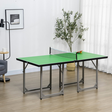 6ft 182cm Mini Table Tennis Table Folding Ping Pong Table with Net Multi-Use Table for Indoor Outdoor Game, Green