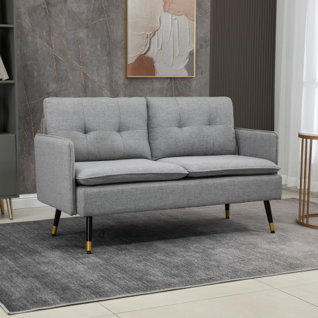 Modern Two Seater Sofa, Button Tufted Loveseat with Cushions and Steel Legs for Living Room, Guest Room, Grey