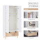 2-Door Clothes Wardrobe w/ Rail Shelf 2 Drawers Wood Feet Elegant Home Storage Organisation Furniture Dresses Coats Blankets Sho