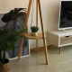 Free Standing Tripod Floor Lamp Bedside Light Reading Light with Storage Shelf Linen Shade for Living Room Bedroom, 154cm, Cream