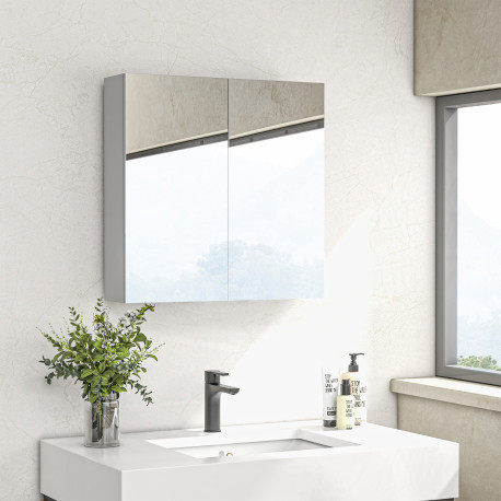 kleankin Bathroom Mirror Cabinet, Wall Mounted Bathroom Storage Cupboard with Adjustable Shelf, 60W x 15D x 60Hcm, High Gloss Wh