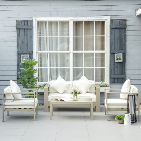 Outsunny 4 Pieces Outdoor Garden Furniture Set, Aluminium Frame Backyard Furniture w/ Thick Padded Cushioned Loveseat, 2 Chairs,