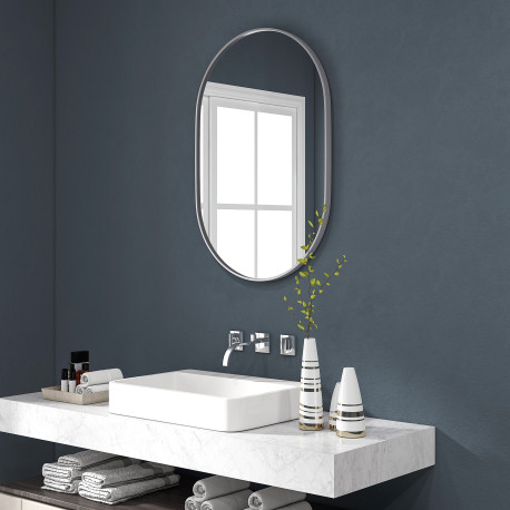 60cm Aluminium Frame Round Bathroom Mirror - Silver Tone