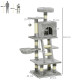 PawHut 132cm Cat Tree with Scratching Post, House, Hammock, Toy Balls - Grey