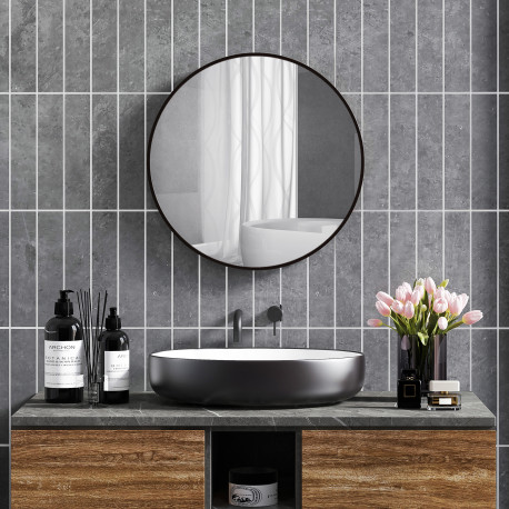 70cm Aluminium Frame Round Bathroom Mirror - Black