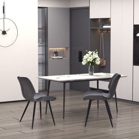 Dining Chairs Set of 2, PU Leather Upholstered Kitchen Chairs with Backs, Moulded Padded Seats and Steel Frame for Dining Room, 