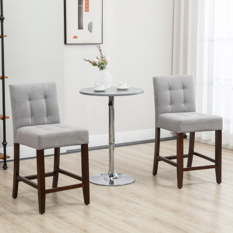 Modern Fabric Bar Stools Set of 2, Thick Padding Kitchen Stool, Bar Chairs with Tufted Back, Wood Legs, Grey
